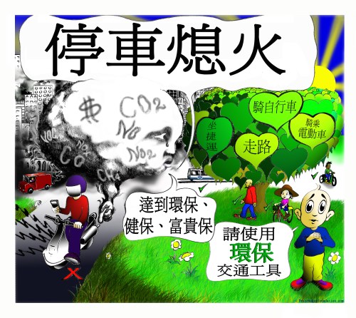 停車熄火用環保交通工具的海報