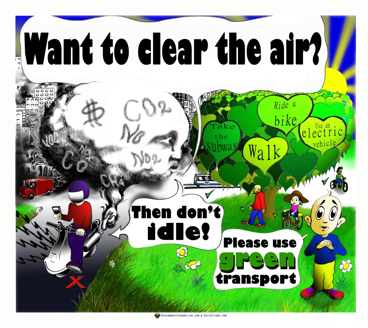 Let's clear the air, Stop Idling, Use green transport